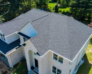 38063818 aerial view of asphalt shingles roofing construction the house with new window